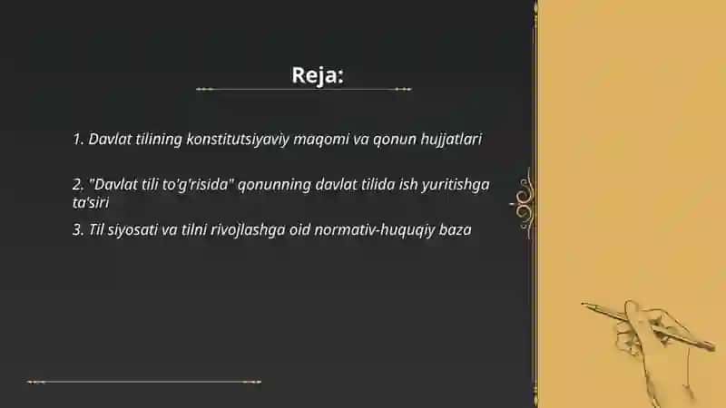Davlat tilini rivojlantirish yo'lida qabul qilingan qonun hujjatlarining davlat tilida ish yuritishda ahamiyati 2