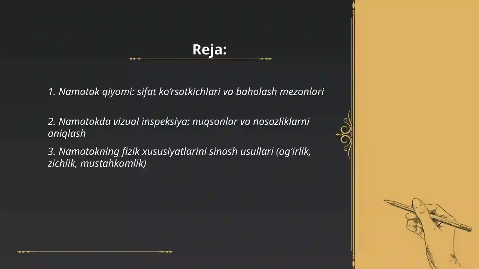 Namatak qiyomi sifatini baholash, qadoqlash va oʻrash 2