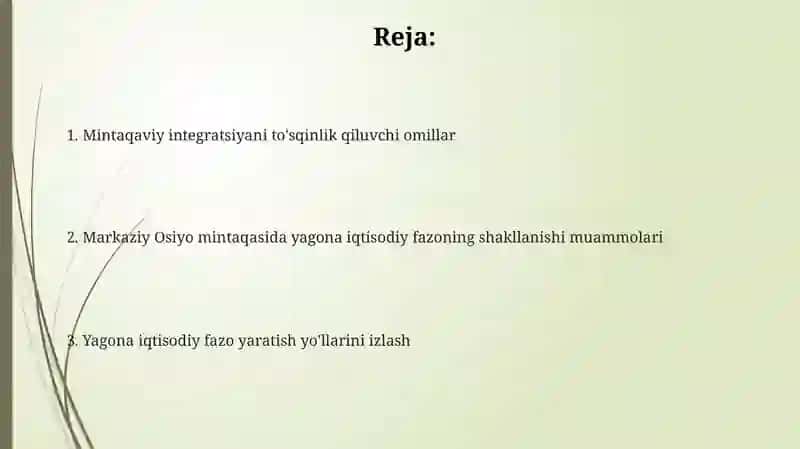 Markaziy Osiyo mintaqasi yagona iqtisodiy makonni tashkil etish muammosi 2