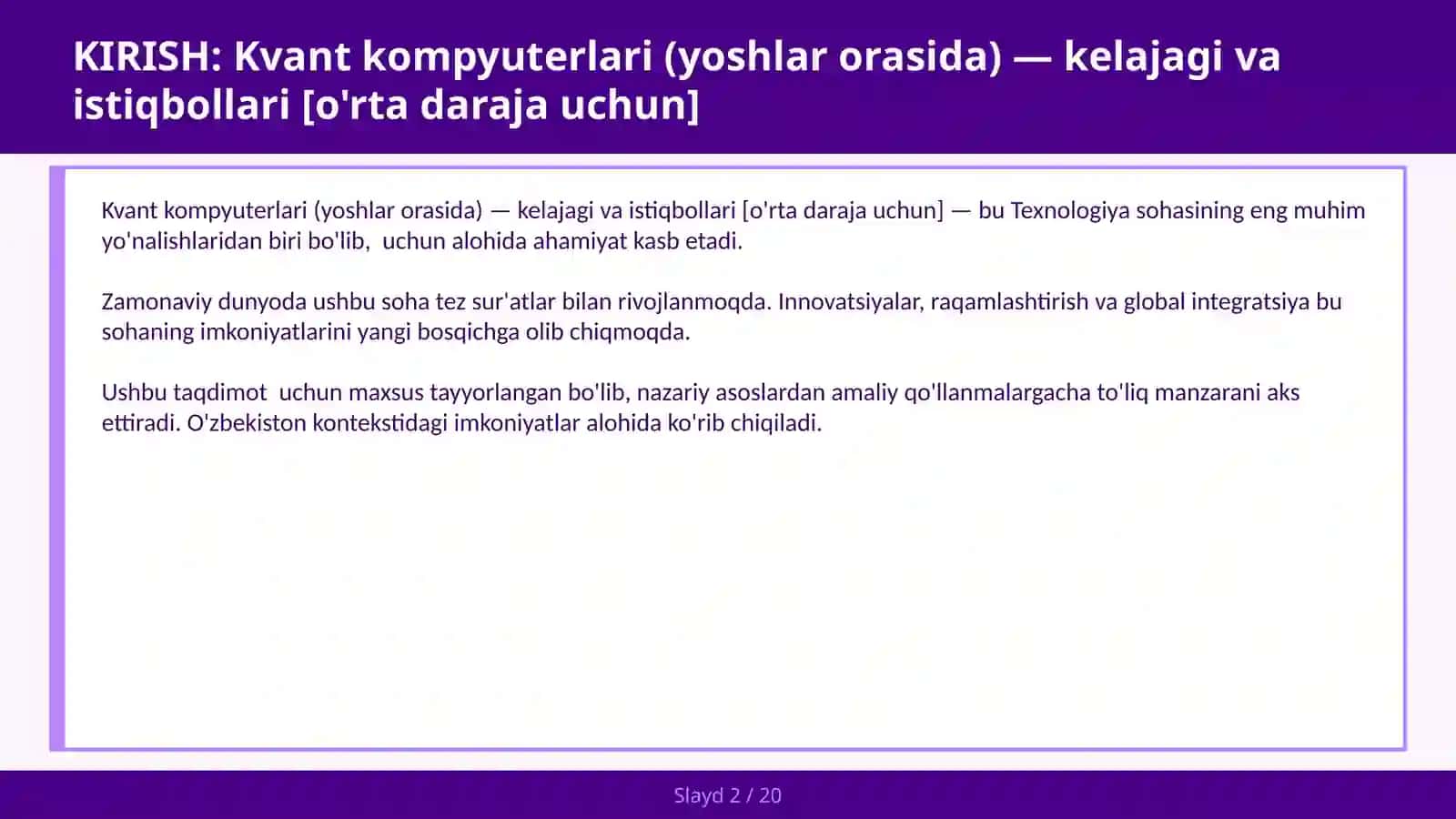 Kvant kompyuterlari (yoshlar orasida) — kelajagi va istiqbollari [o'rta daraja uchun] 2