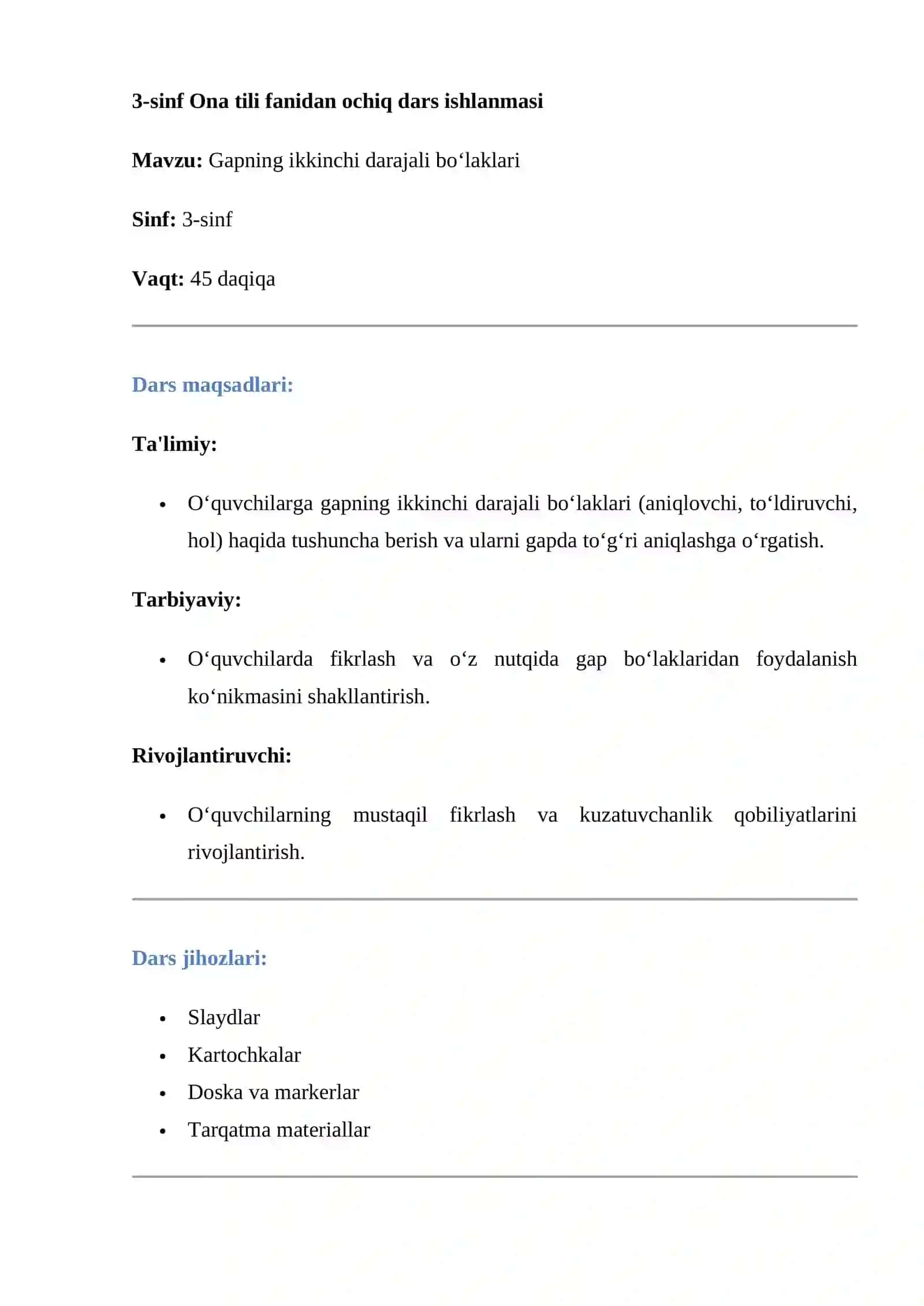 Gapning ikkinchi darajali bo‘laklari 2