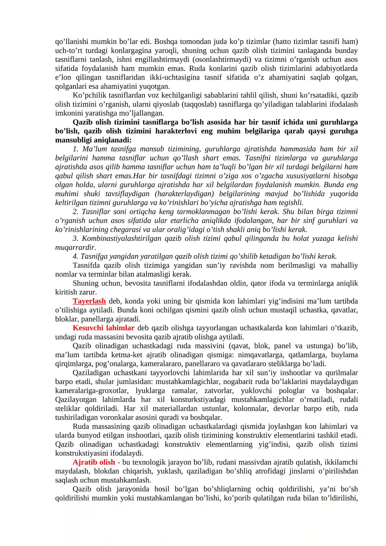 Qazib olish tizimini xarakterlovchi eng muhim belgilarini o’rganish 2