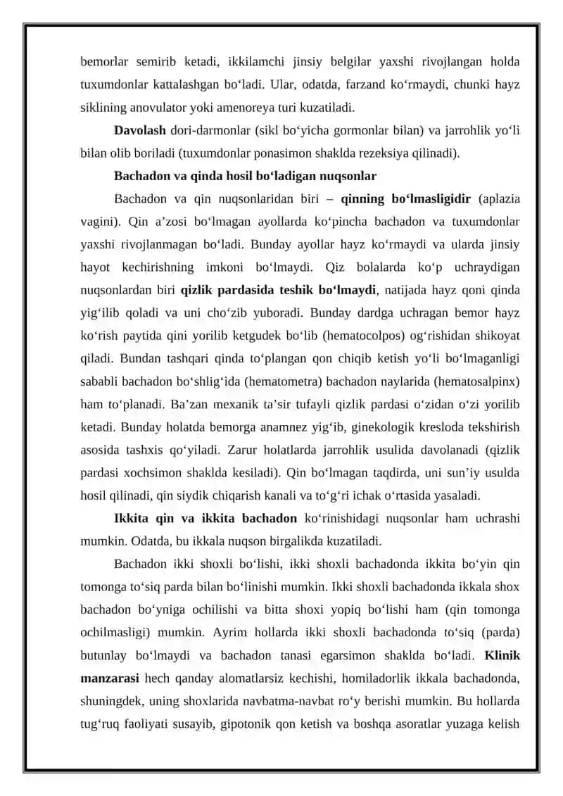 Ayollar jinsiy a'zolari nuqsonli rivojlanishi 2