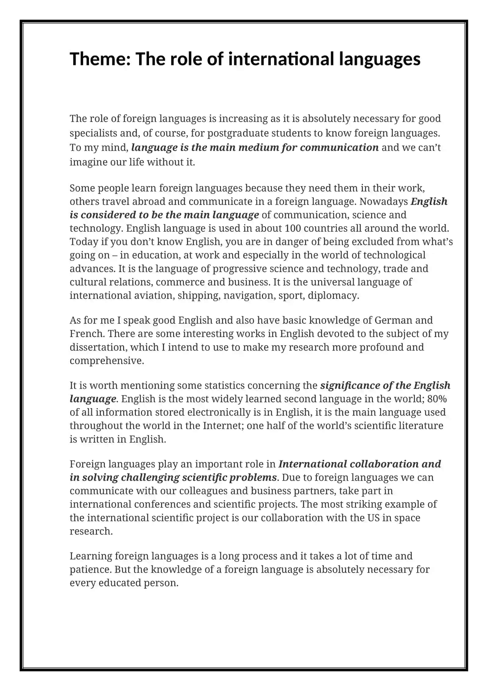 The role of international languages 2