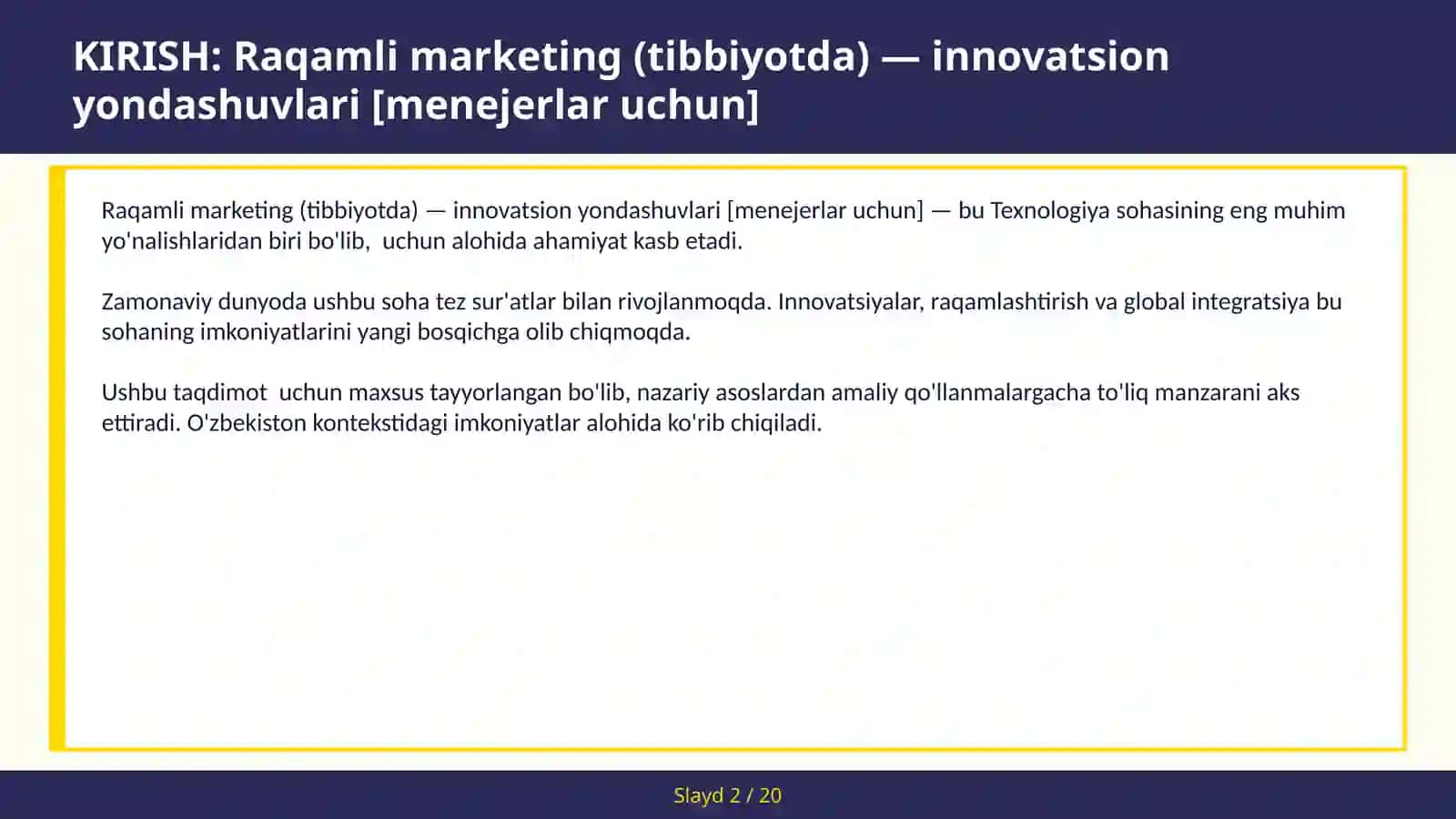 Raqamli marketing (tibbiyotda) — innovatsion yondashuvlari [menejerlar uchun] 2
