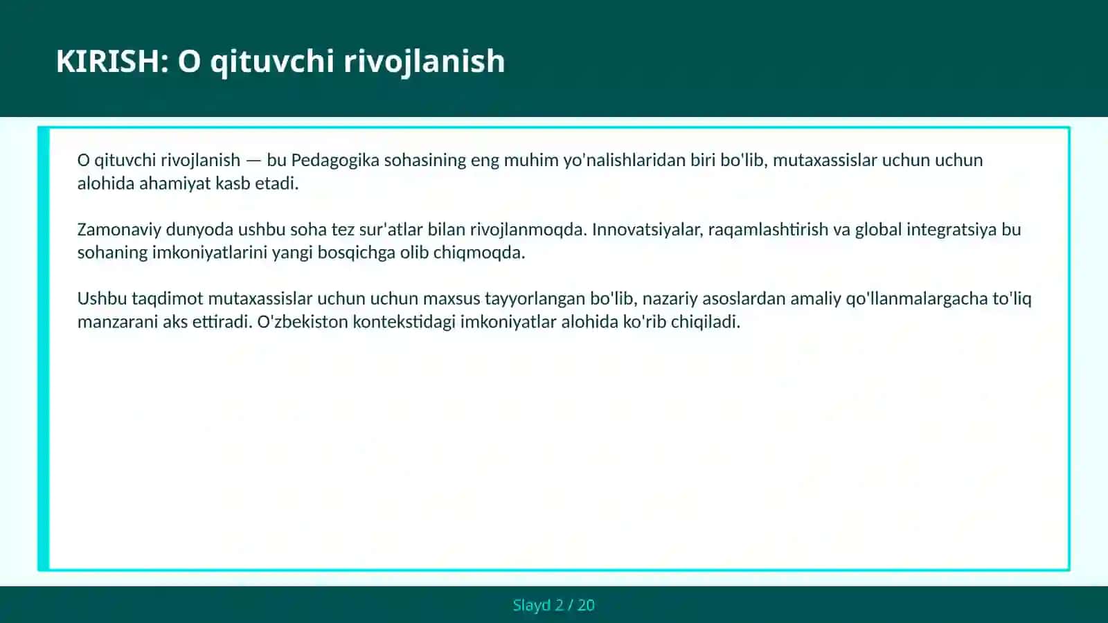 O qituvchi rivojlanish 2