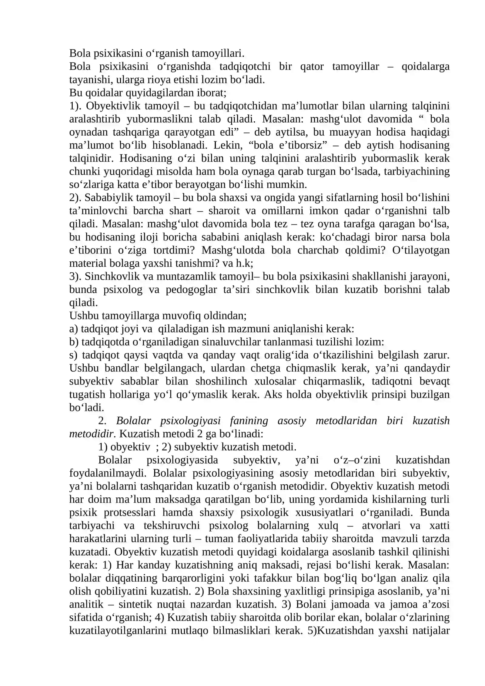 Bolalar psixologiyasi fanining metodlari 2