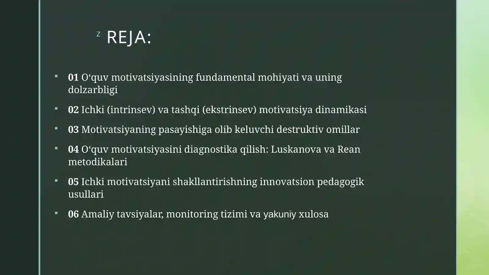 OʻQUVMOTIVATSIYASINIANIQLASH VA UNI RIVOJLANTIRISH USULLARI 2