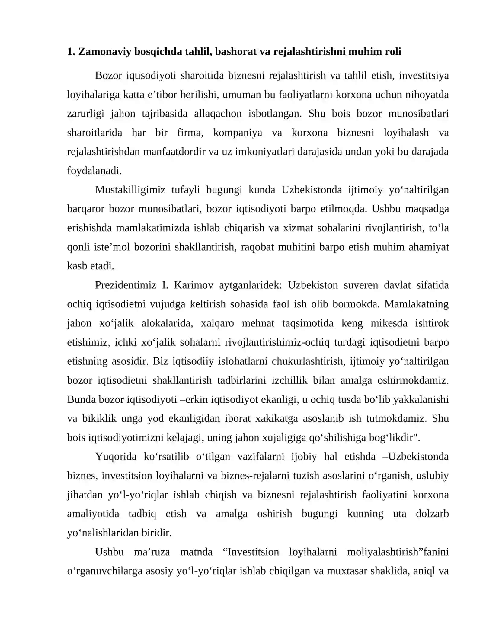 Investitsion loyihalarni moliyalashtirish fanining predmeti, obyekti va vazifalari 2
