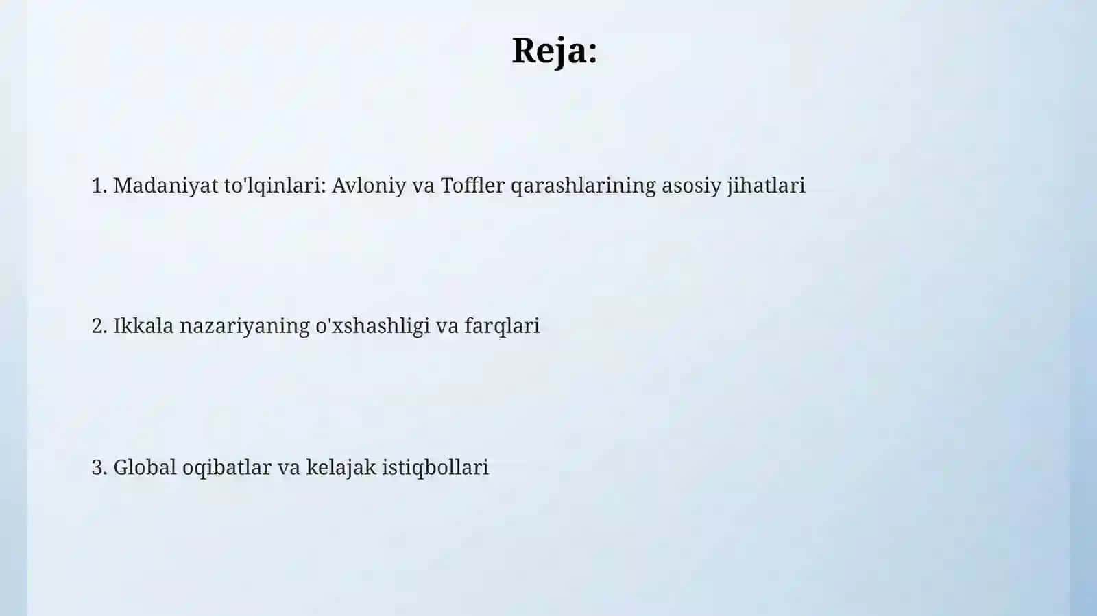 Avloniyning"Madaniyat toʻlqinlari"va E.Tofflerning"Uchinchitoʻlqin asarlarini qiyosiy tahlili 2