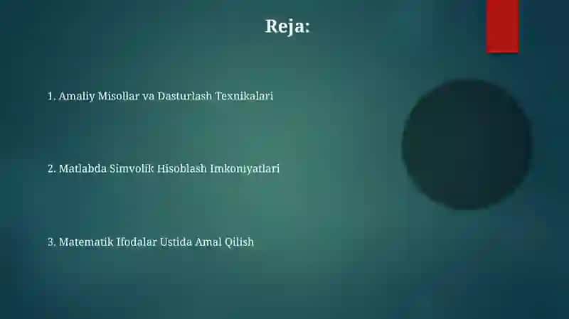 Matlab dasturida matematik ifodalar ustida shakl almashtirish lar 2