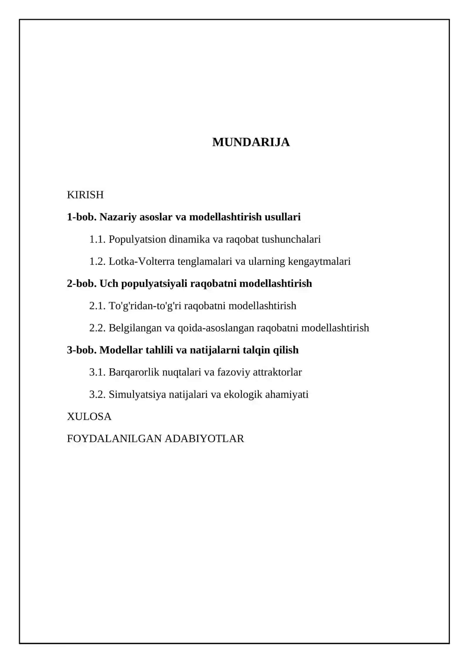 Uch populyatsiya uchun ozaro raqobatni modellashtirish 2