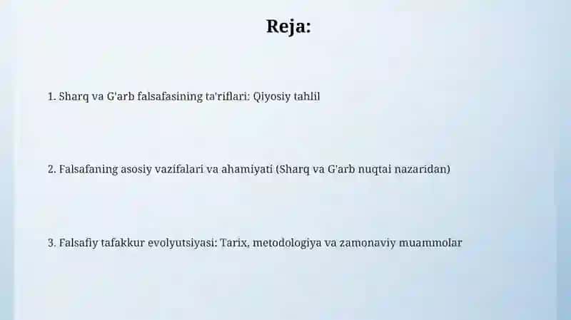 Falsafaning mohiyatiga oid Sharq va G'arb mutafakkirlari ta'riflarini tasniflash 2