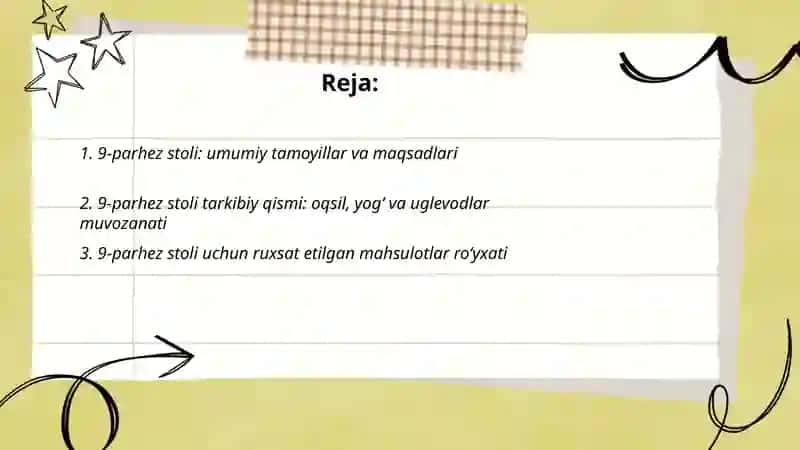 9-parhez stoli Qandli diabet 2
