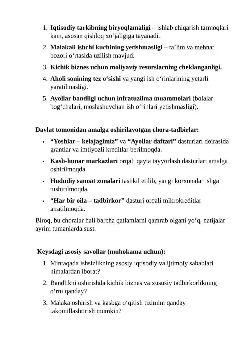Bandlik muammosi mavzusida keys study 2