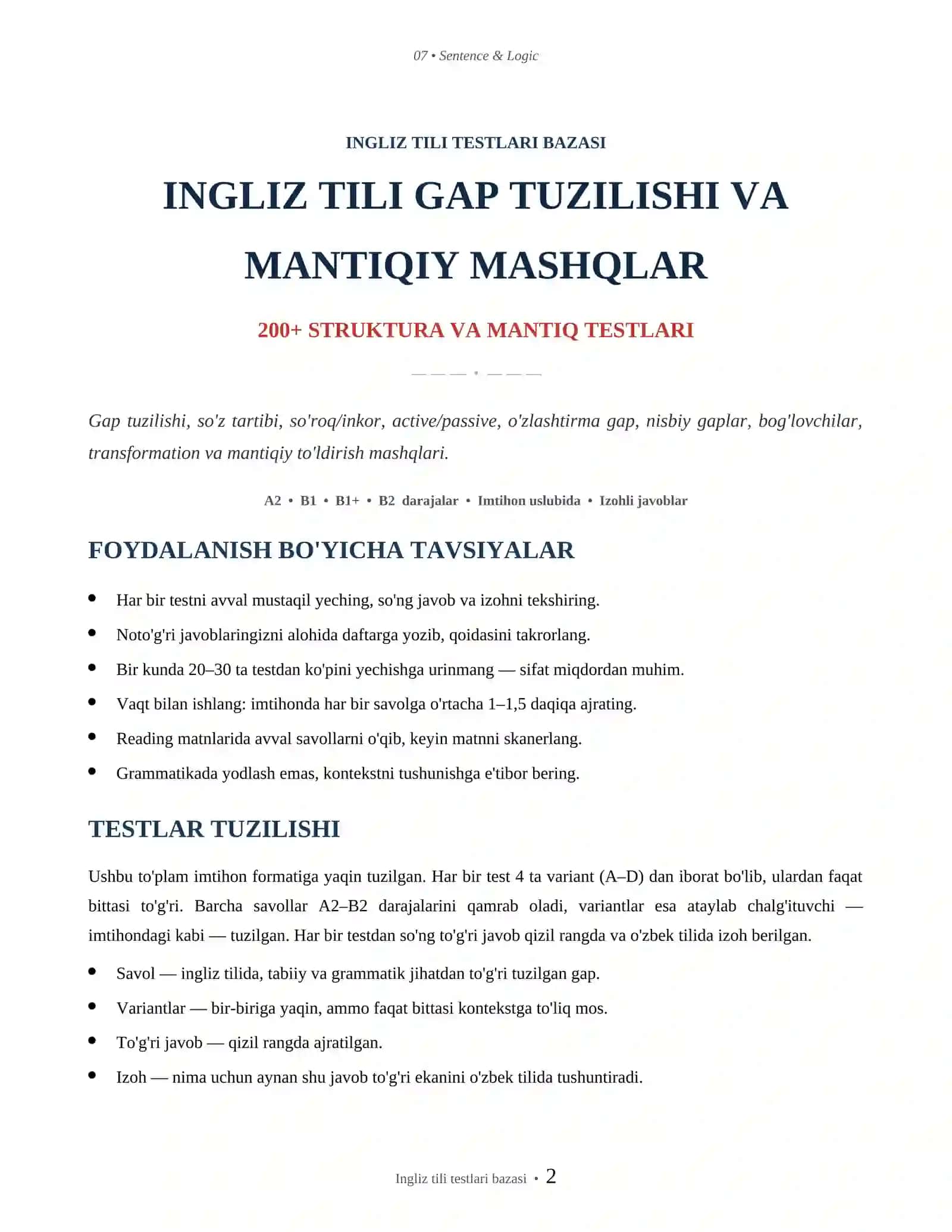 INGLIZ TILI TESTLARI BAZASI 2