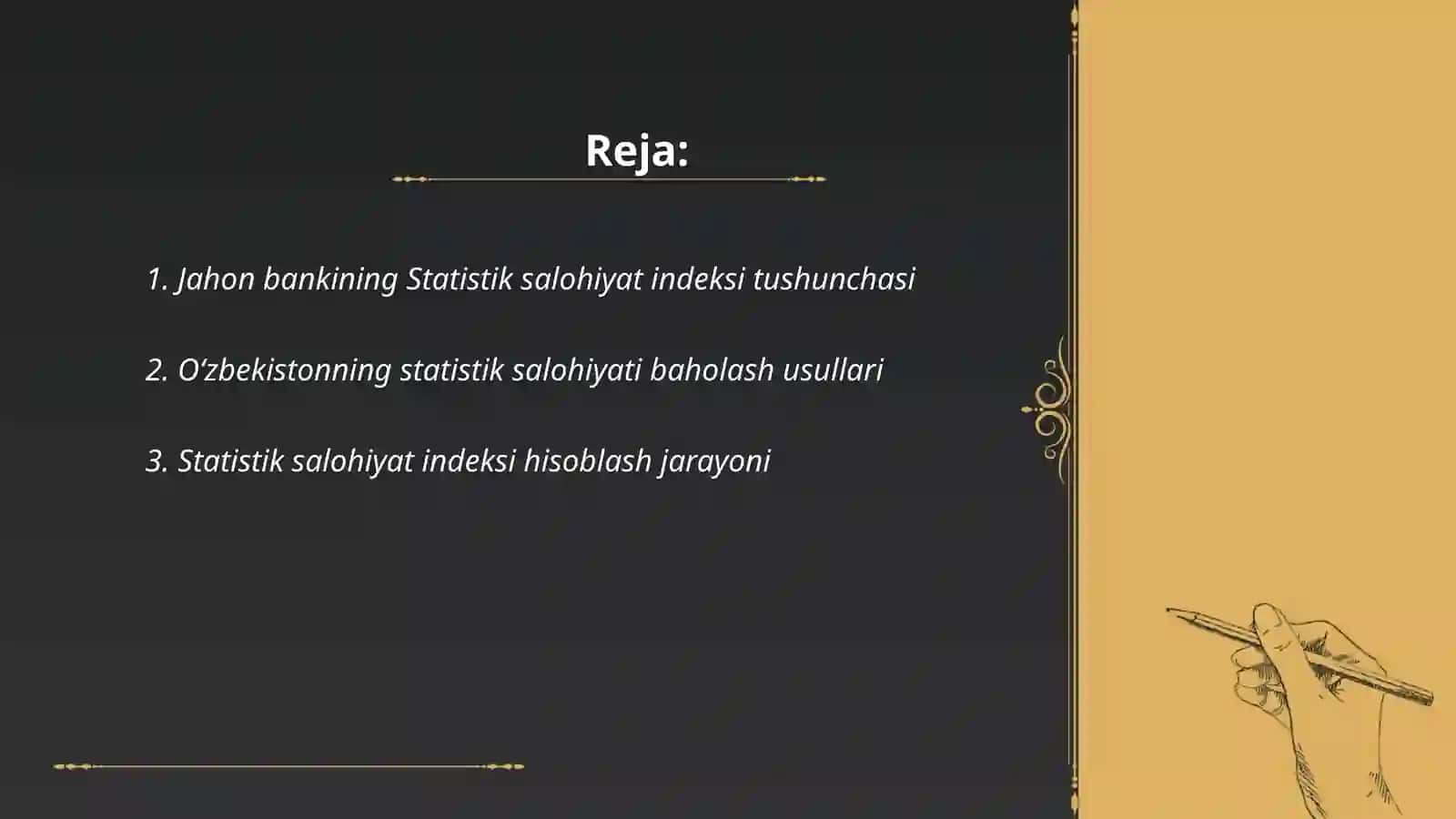 O‘zbekistonning “Jahon bankining Statistik salohiyat indeksi” dagi o`rni 2