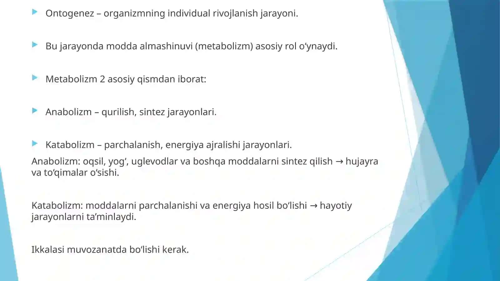 Anabolik va katabolik jarayonlarni ontogenezda o’zgarib borishi 2