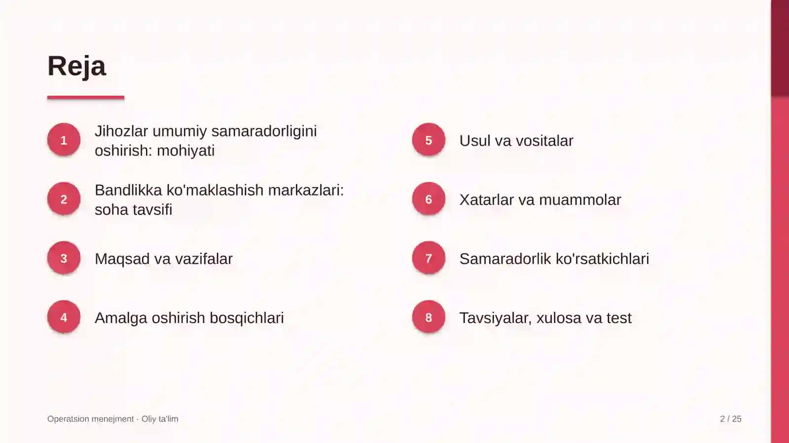 Bandlikka ko'maklashish markazlarida jihozlarning umumiy samaradorligini oshirish 2