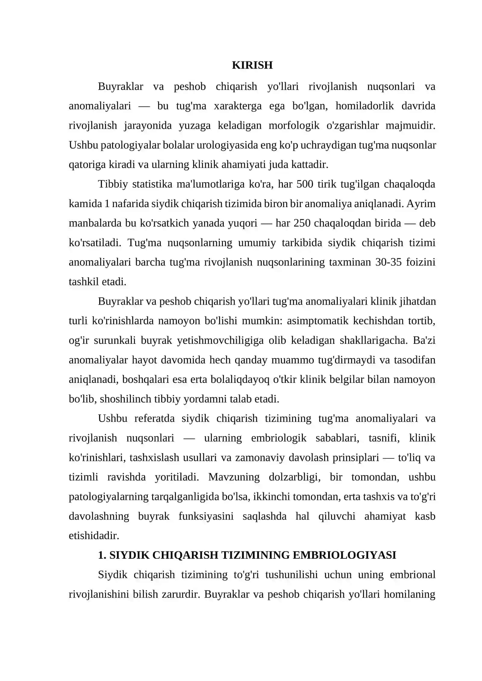 Buyraklar va peshob chikarish yoʻllarining rivojlanish nuqsonlari va anomaliyalari. 2