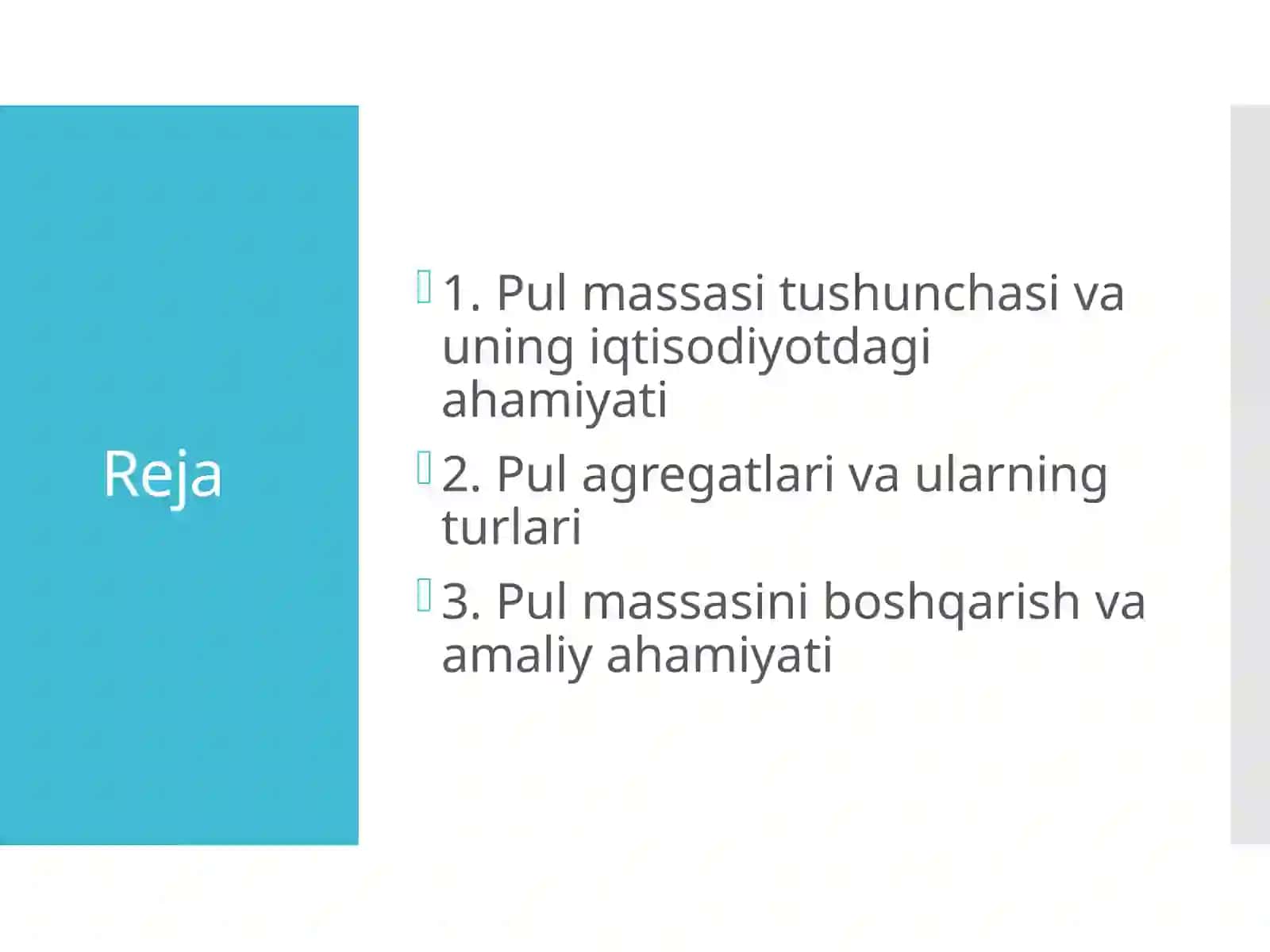 Pulmassasasi va pul agregatlari 2