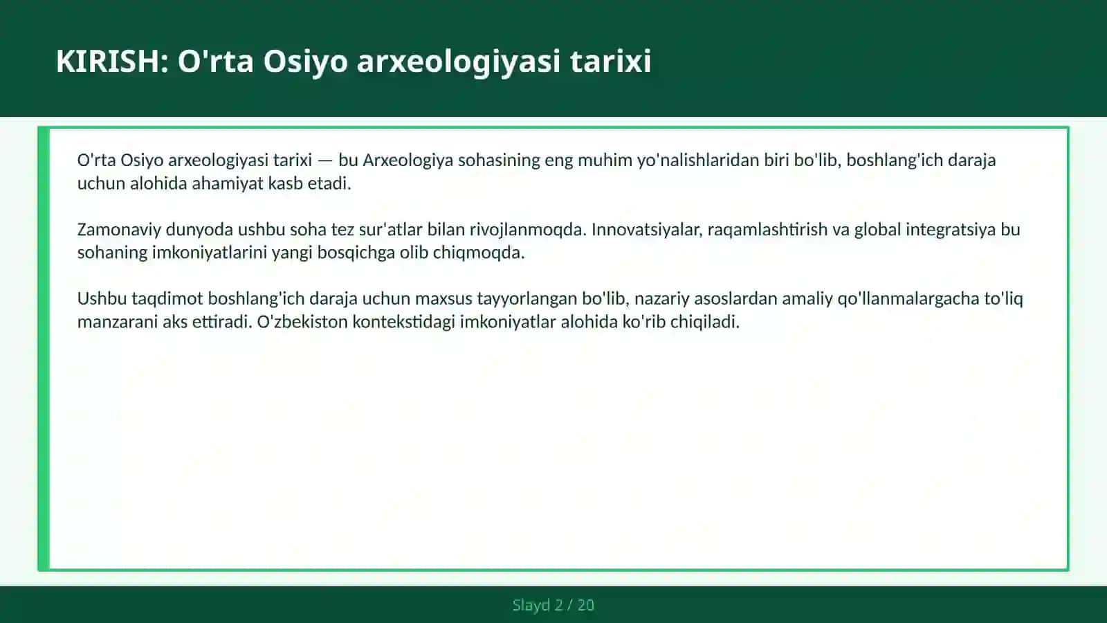O'RTA OSIYO ARXEOLOGIYASI TARIXI 2