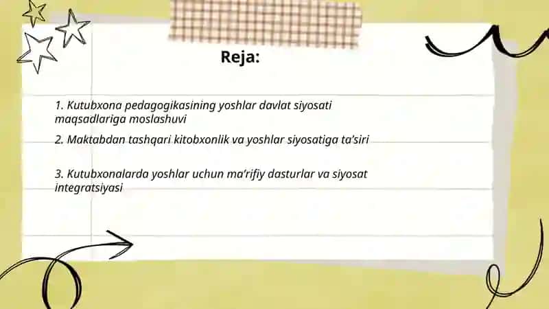 Kutubxona pedagogikasi: Yoshlarga oid davlat siyosati bilan bogʻliqligi oʻziga xos xususiyatlari 2