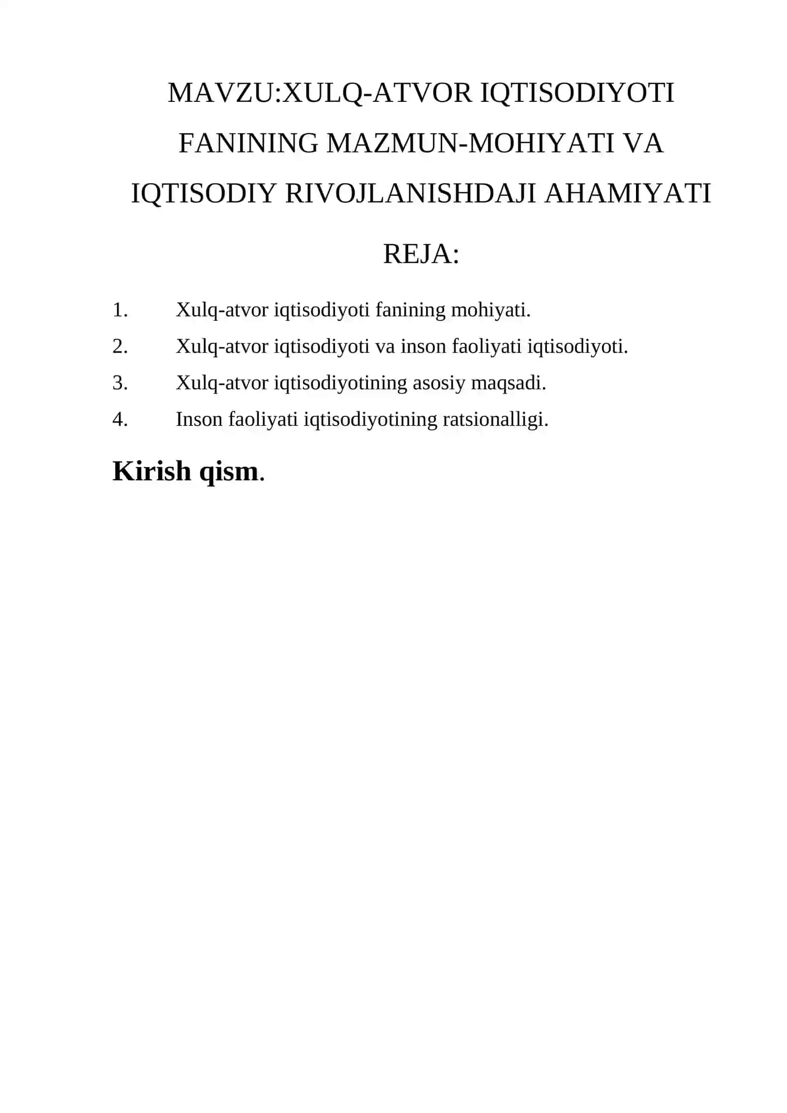 XULQ-ATVOR IQTISODIYOTI FANINING MAZMUN-MOHIYATI VA IQTISODIY RIVOJLANISHDAJI AHAMIYATI 2