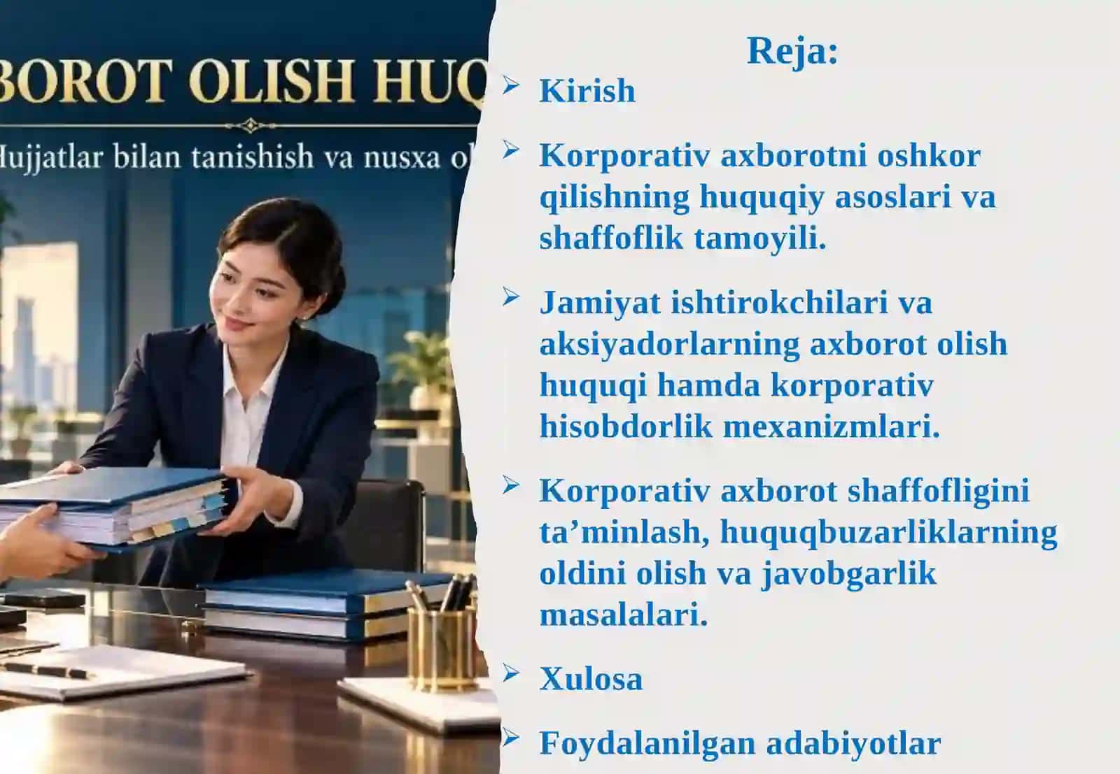 Korporativ axborotni oshkor qilish va ishtirokchilarga taqdim etish shaffoflik, hisobdorlik va axborot olish huquqi.pptx 2