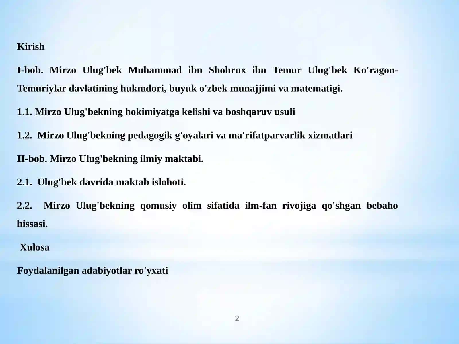 Tarbiyaviy ishlar jarayonida Mirzo Ulug’bek ma’naviy merosining tutgan o’rni 2