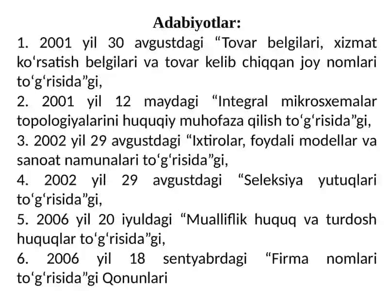 INTELLEKTUAL MULKHUQUQI VA UNING UMUMIY QOIDALARI 2