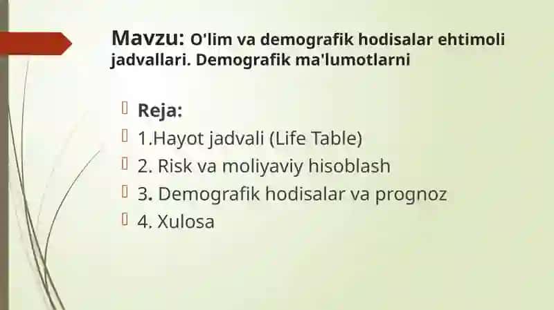 O'lim va demografik hodisalar ehtimoli jadvallari 2