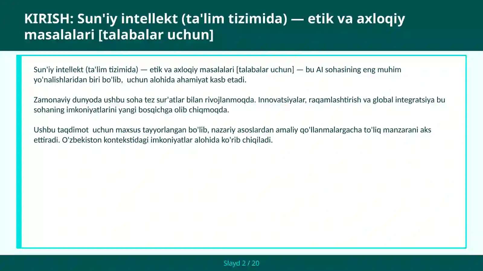 SUN'IY INTELLEKT (TA'LIM TIZIMIDA) — ETIK VA AXLOQIY MASALALARI [TALABALAR UCHUN] 2
