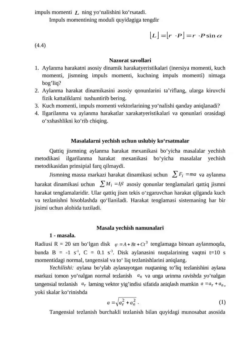 KUCHMOMENTI. AYLANISH O‘QIGA NISBATAN JISMNING  IMPULS MOMENTI 2