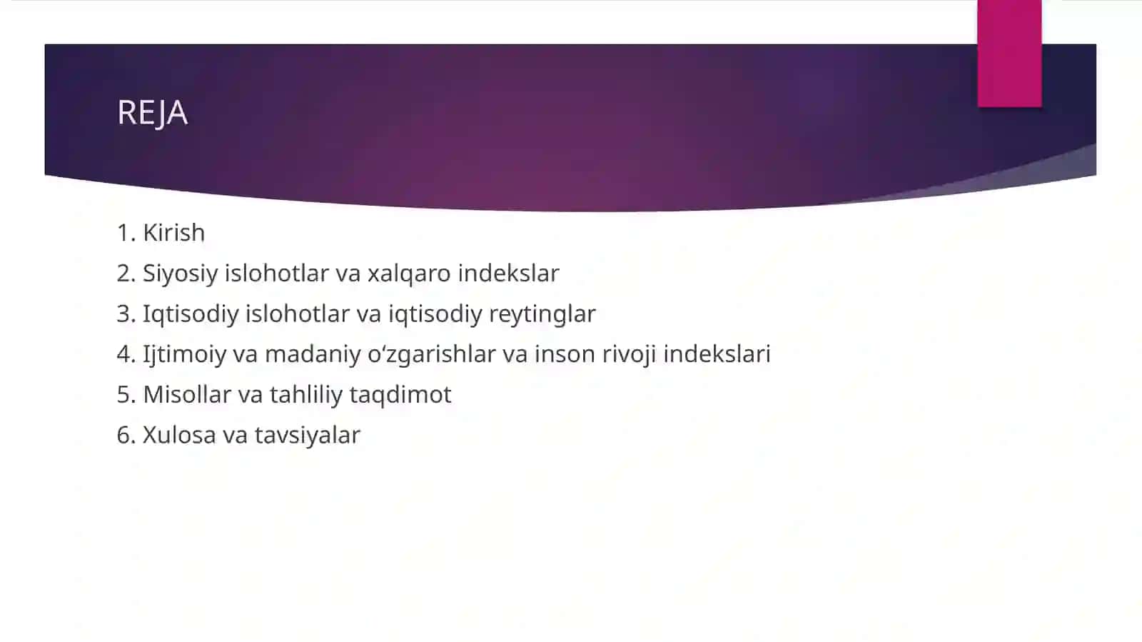 Yangi O'zbekiston ijtimoiy-siyosiy, iqtisodiy va madaniy hayotida ro'y berayotgan o'zgarishlarning xalqaro reyting va indekslarda aks etishi 2