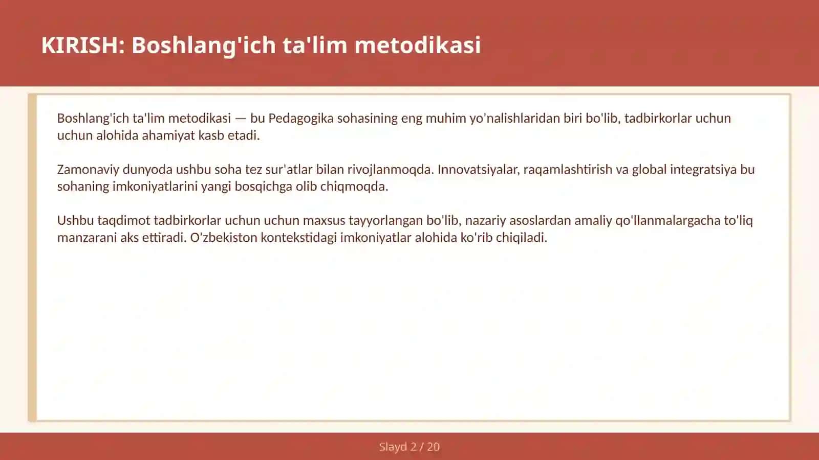 BOSHLANG'ICH TA'LIM METODIKASI 2