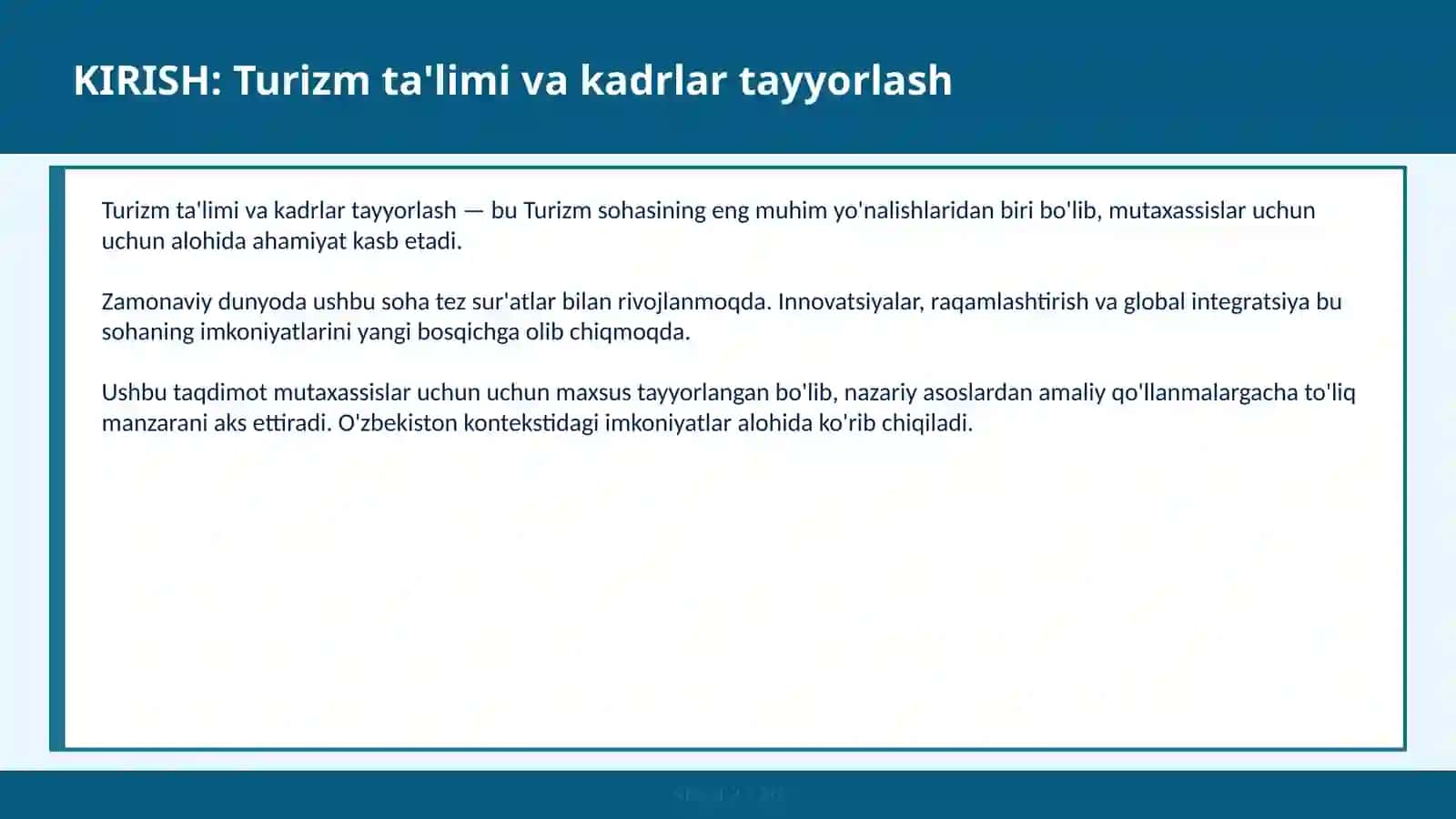 Turizm ta'limi va kadrlar tayyorlash 2