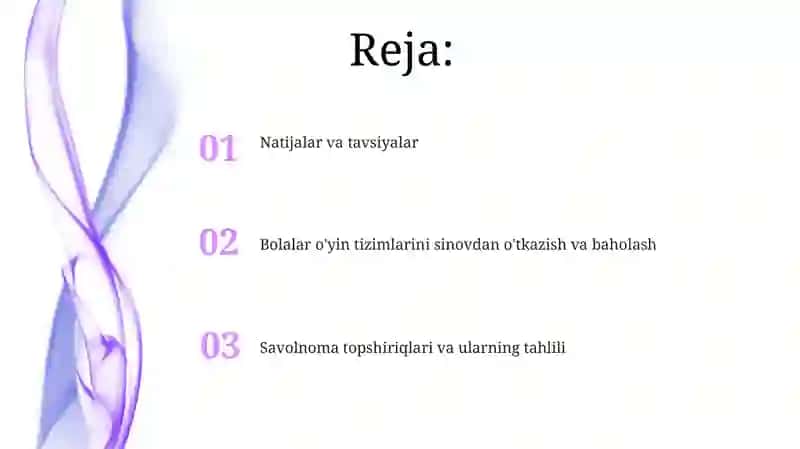 Bolalar oʻyinlari tizimi boʻyicha test va blis soʻrovnoma 2