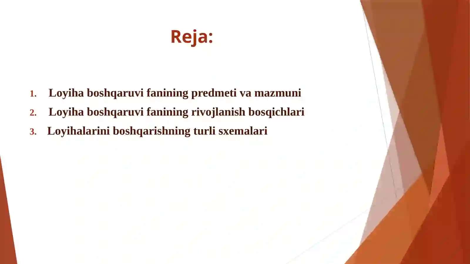 Loyiha boshqaruvi fanining predmeti va mazmuni 2