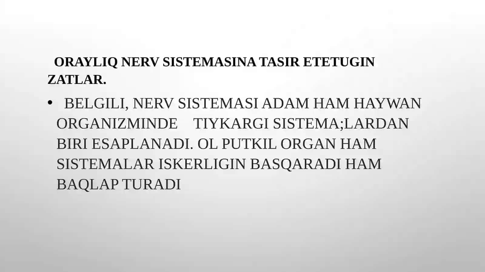 Orayliq nerv sistemasin paseytiwshi ha’zirgi kunde qollanilatugin dari zatlar farmakologiyasi 2