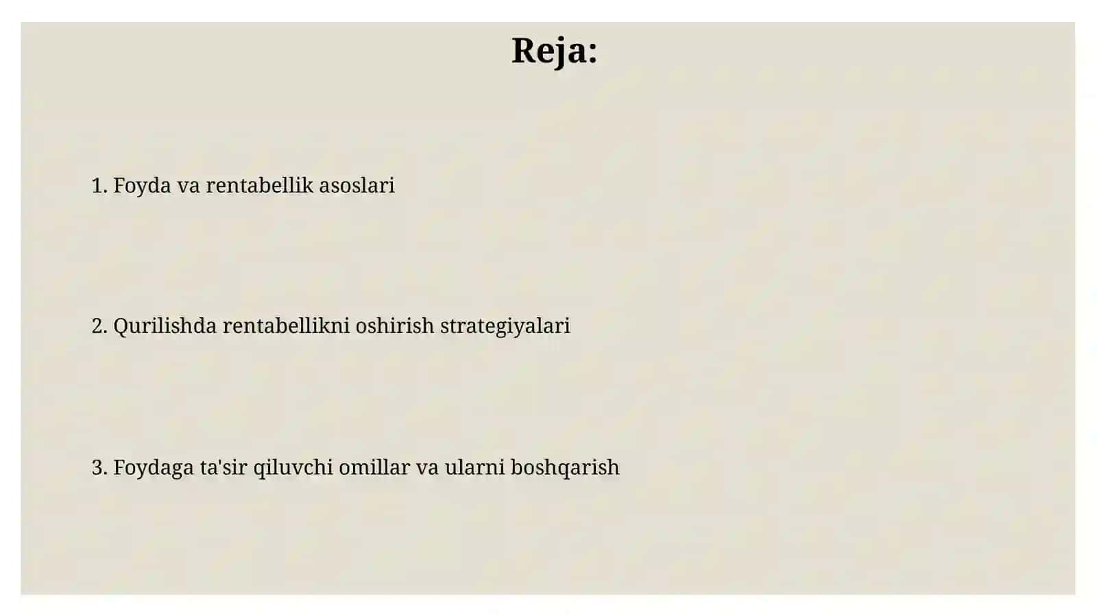 Qurilish tashkilotida foyda va rentabellik 2