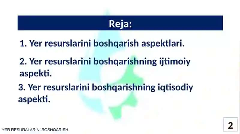 YER RESURALARINI BOSHQARISH 2