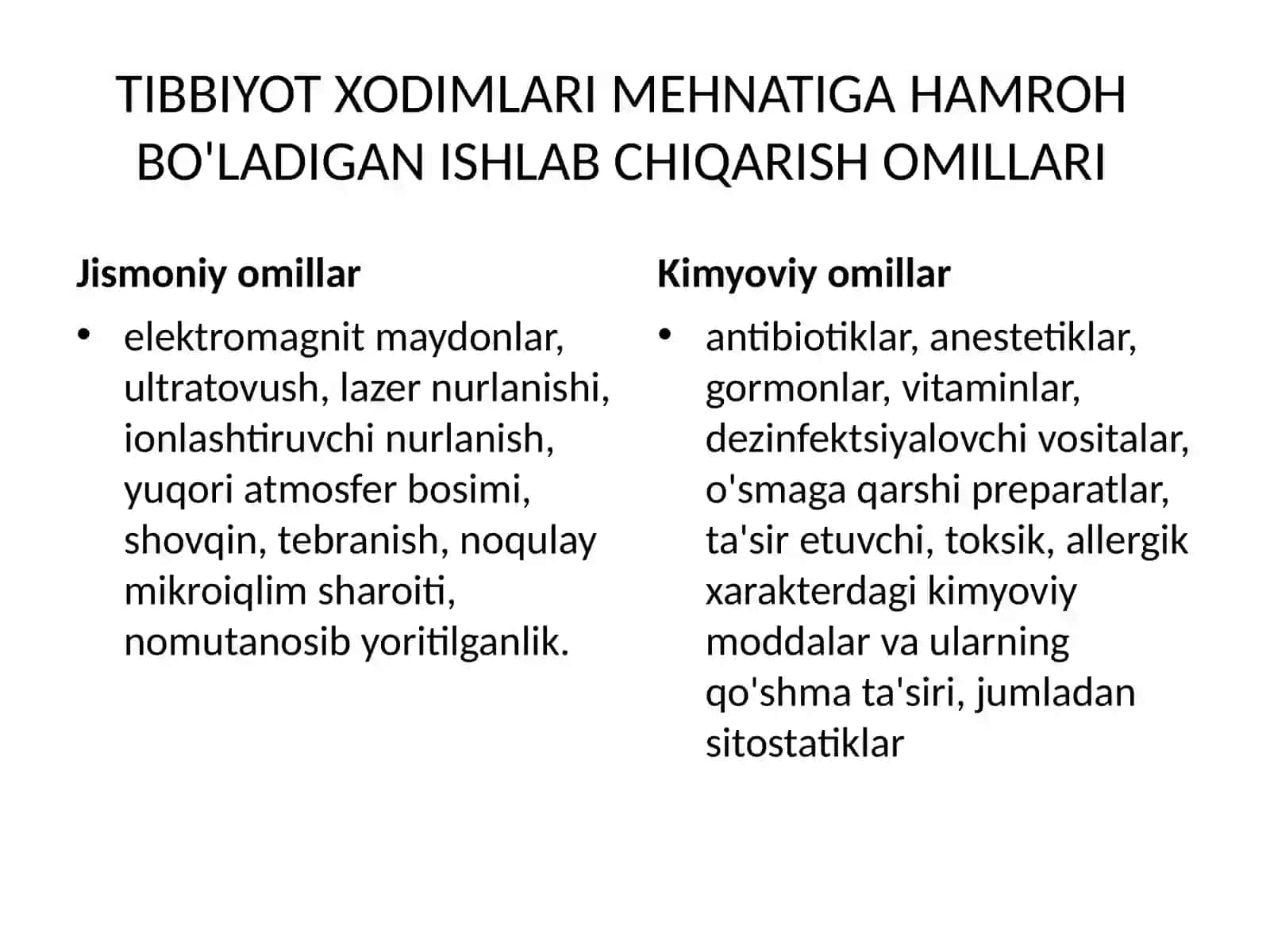 Salomatlikka fizik, kimyoviy va psixologik xavf omillari ta'siri 2