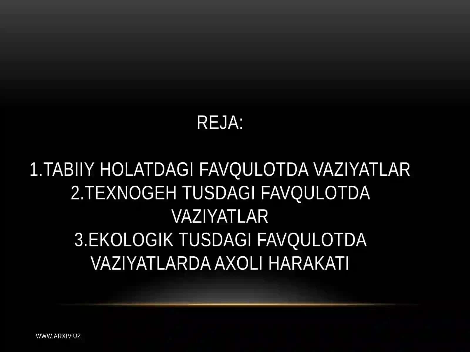 Tabiiy, Tehnogen va Ekologik TUSDAGI Favqulod Davaziyatlar 2