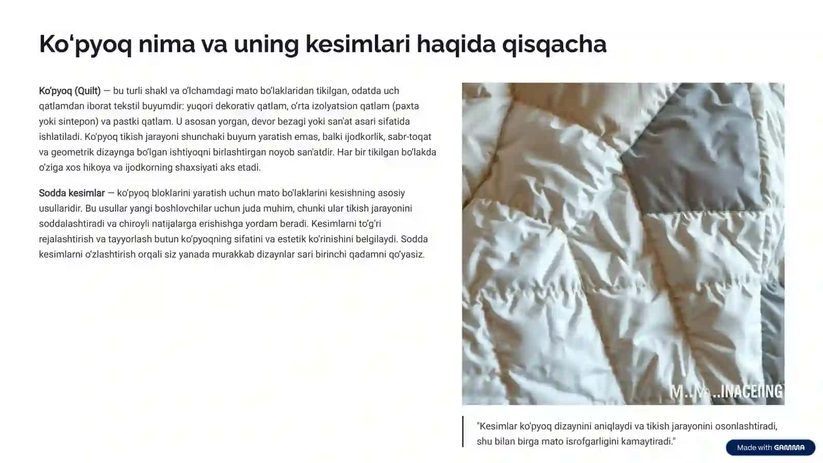 Ko‘pyoq (Quilt) 2