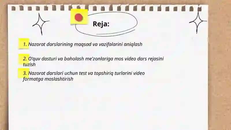 Nazorat darslarini tashkil etish bo'yicha video dars 2