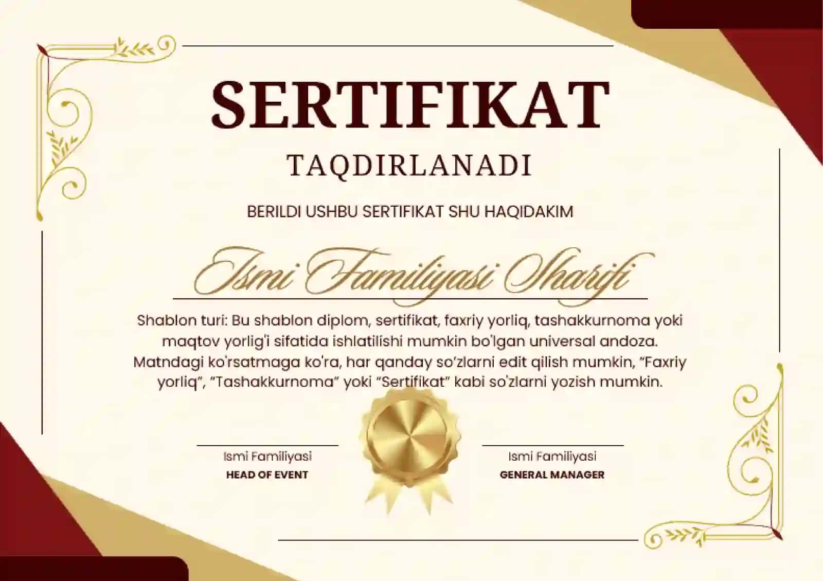 Shablon SERTIFIKAT 2