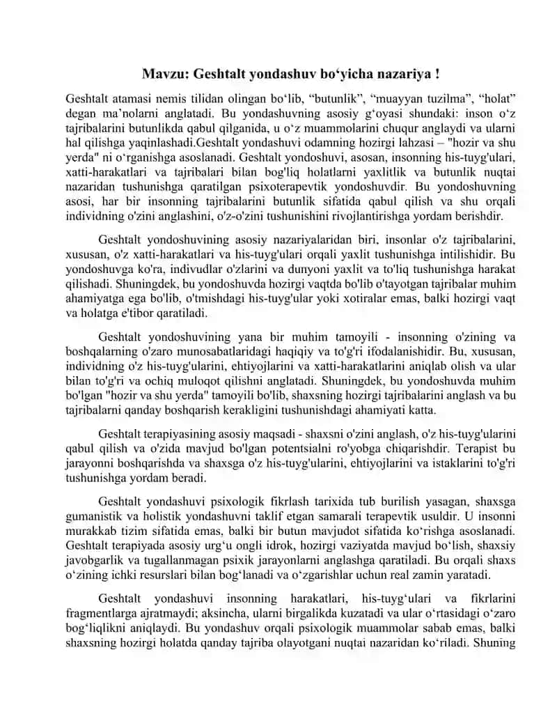 Geshtalt yondashuv boʻyicha nazariya 2