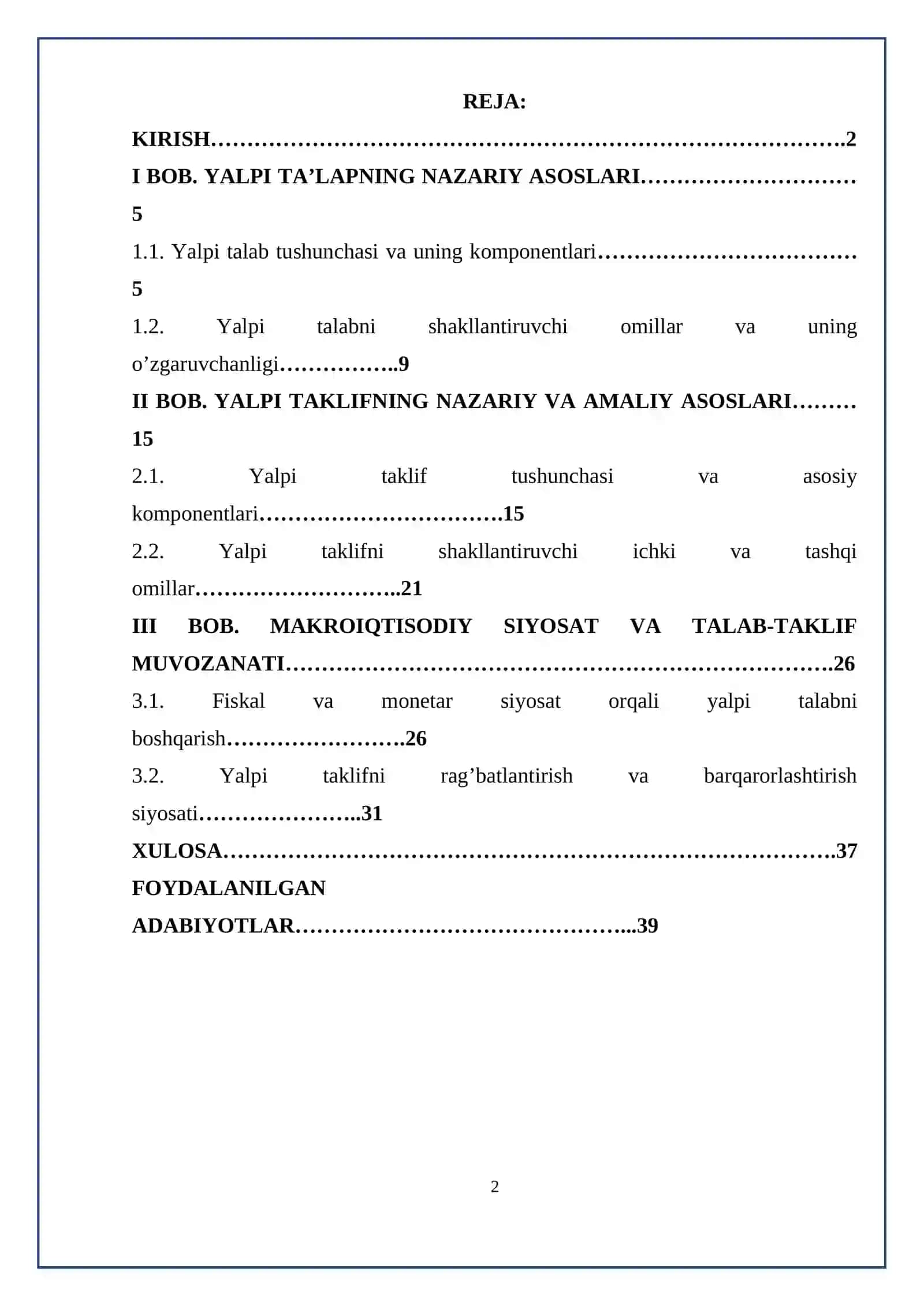 MAKROIQTISODIYOT FANIDAN YOZGAN 2