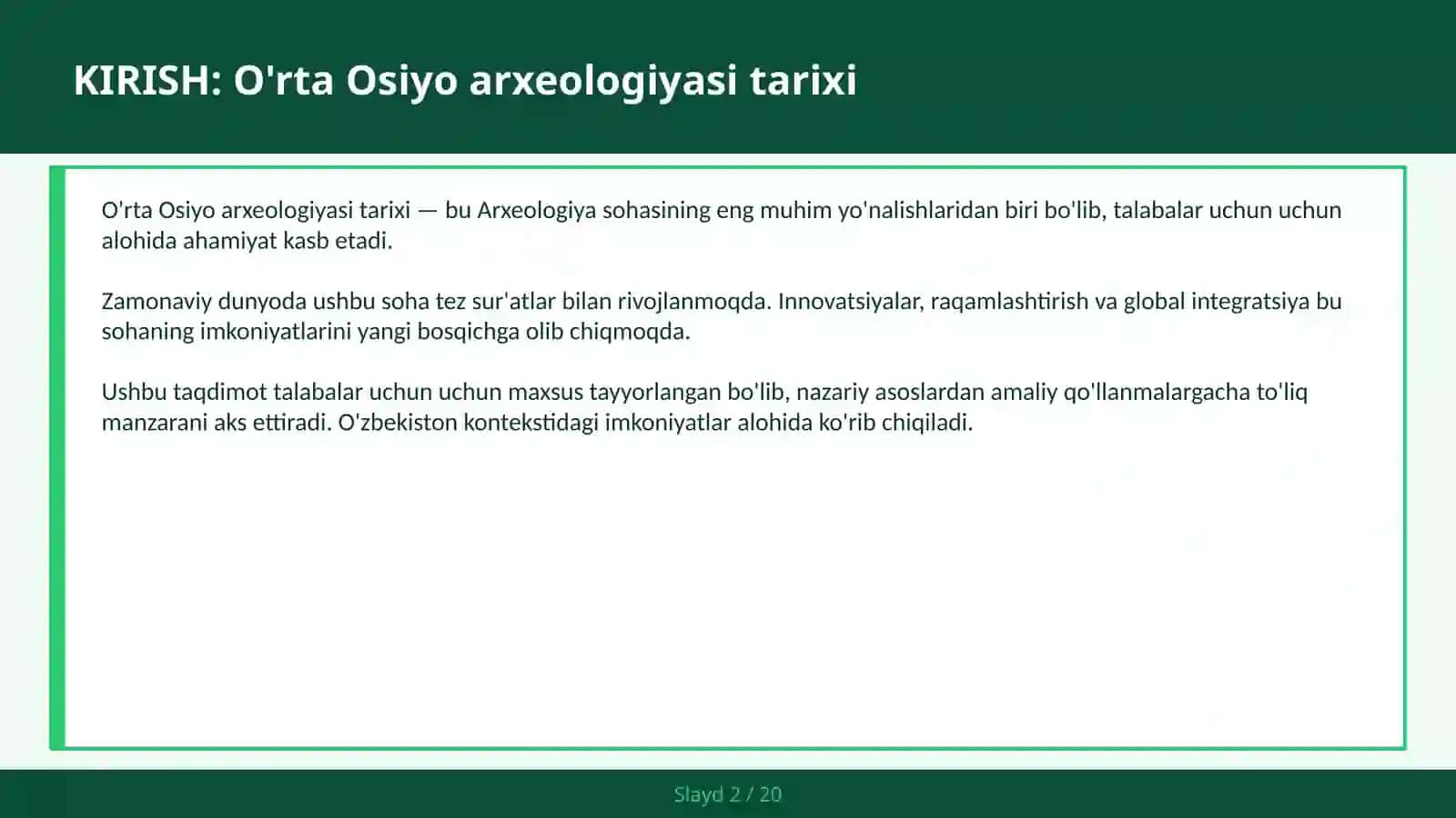 O'RTA OSIYO ARXEOLOGIYASI TARIXI 2